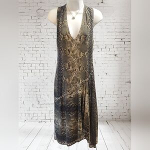 Haute Hippie 100% Silk Snakeskin Print Midi w/ Grommets & Studs Trim, XS